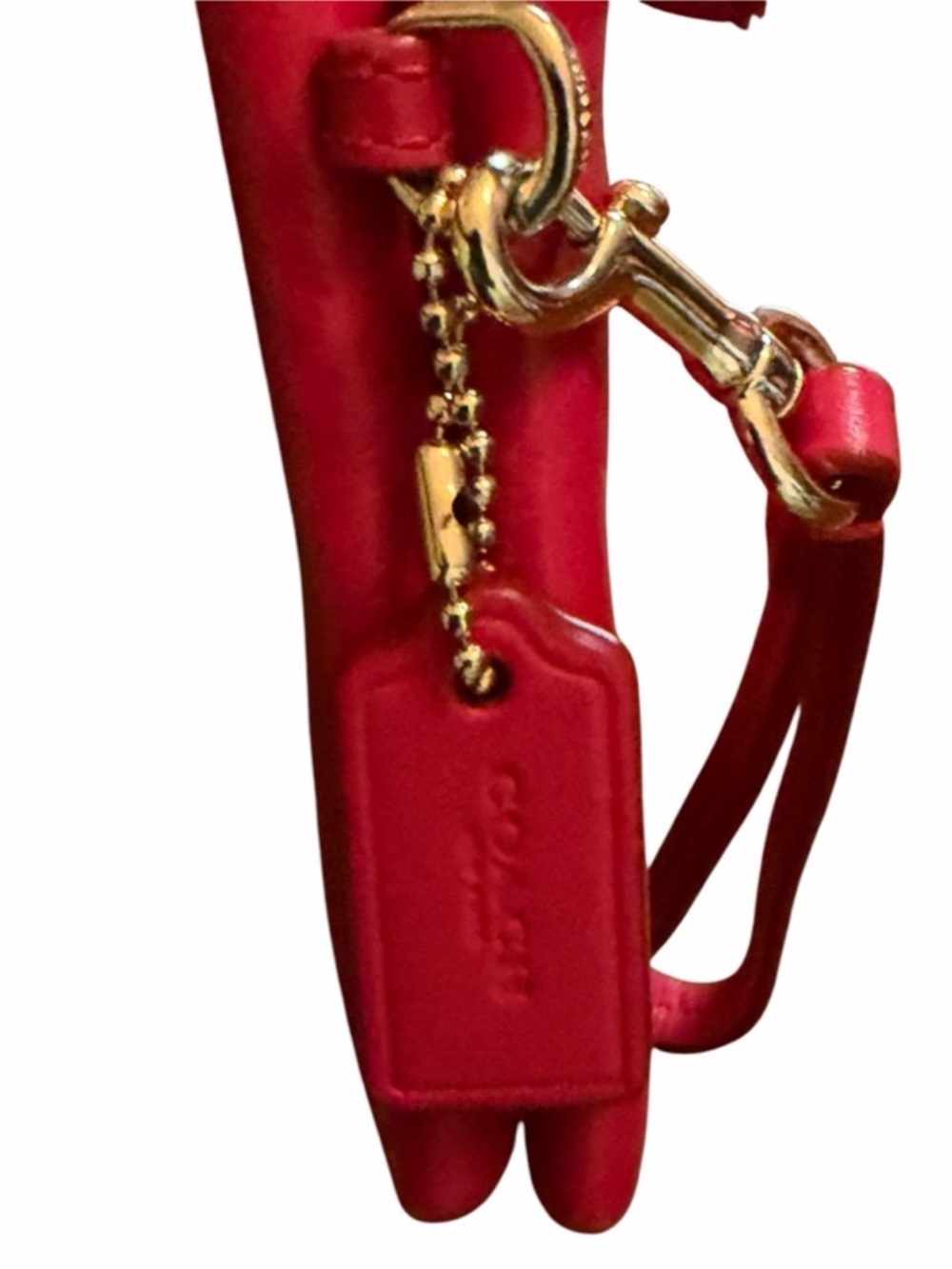 Coach Red Leather Wristlet Clutch with Gold Logo Double Zipper - Picture 8 of 11